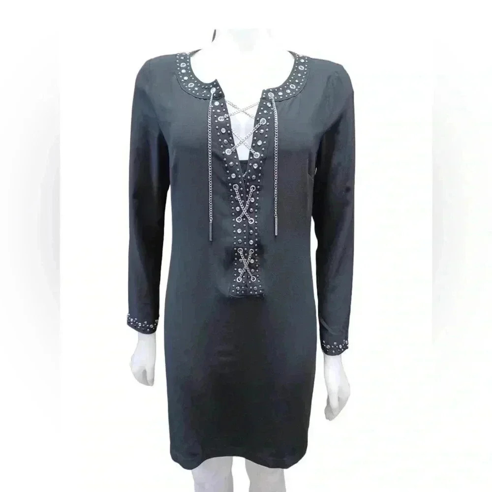Michael Kors Black Chain Front Mini Dress Size Small